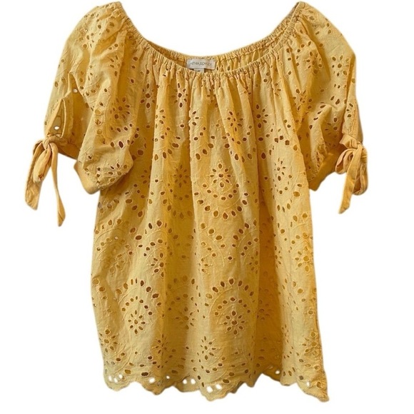 Cynthia Rowley Women's Yellow Eyelet Off-Shoulder Blouse Size M - Picture 1 of 7